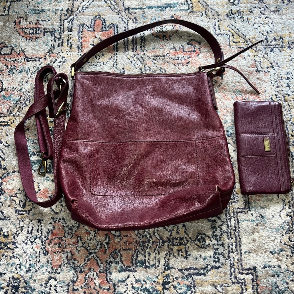 Fossil burgundy leather purse with wallet